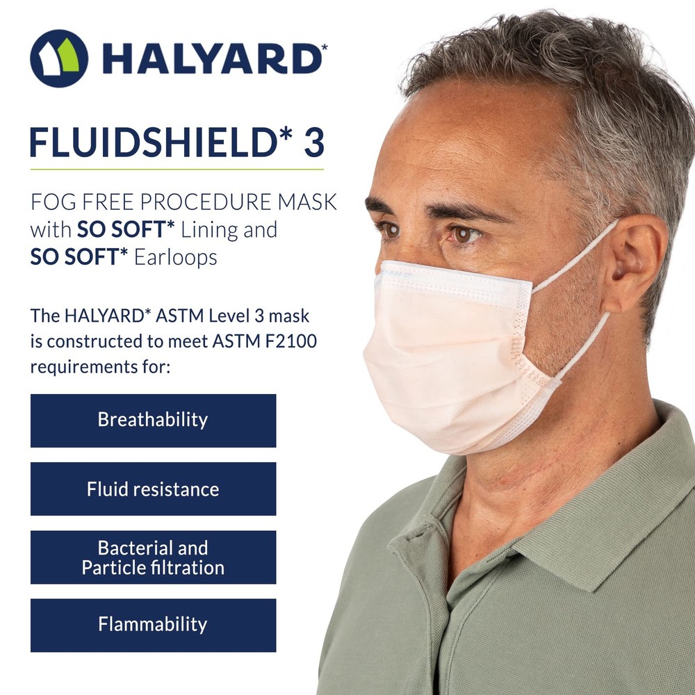 HALYARD FLUIDSHIELD Level 3 Disposable Face Mask with SO SOFT Earloop Mask, Made