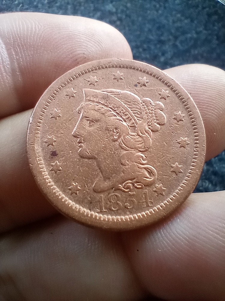 1854 Large Cent Coin -FM1, Likely Cleaned