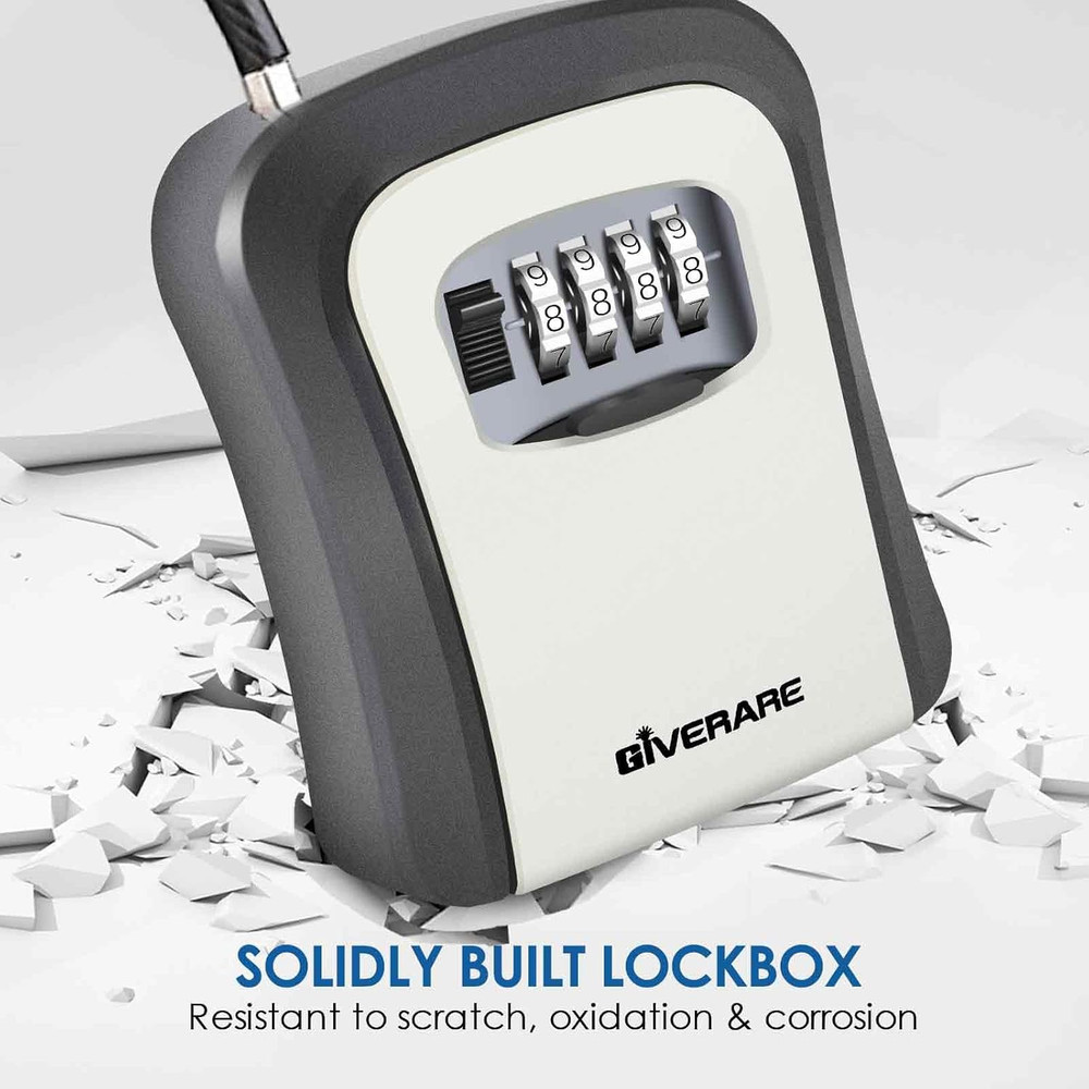 Key Lock Box, 4 Digits Combination Lockbox, Resettable Wall Mount Waterproof Out