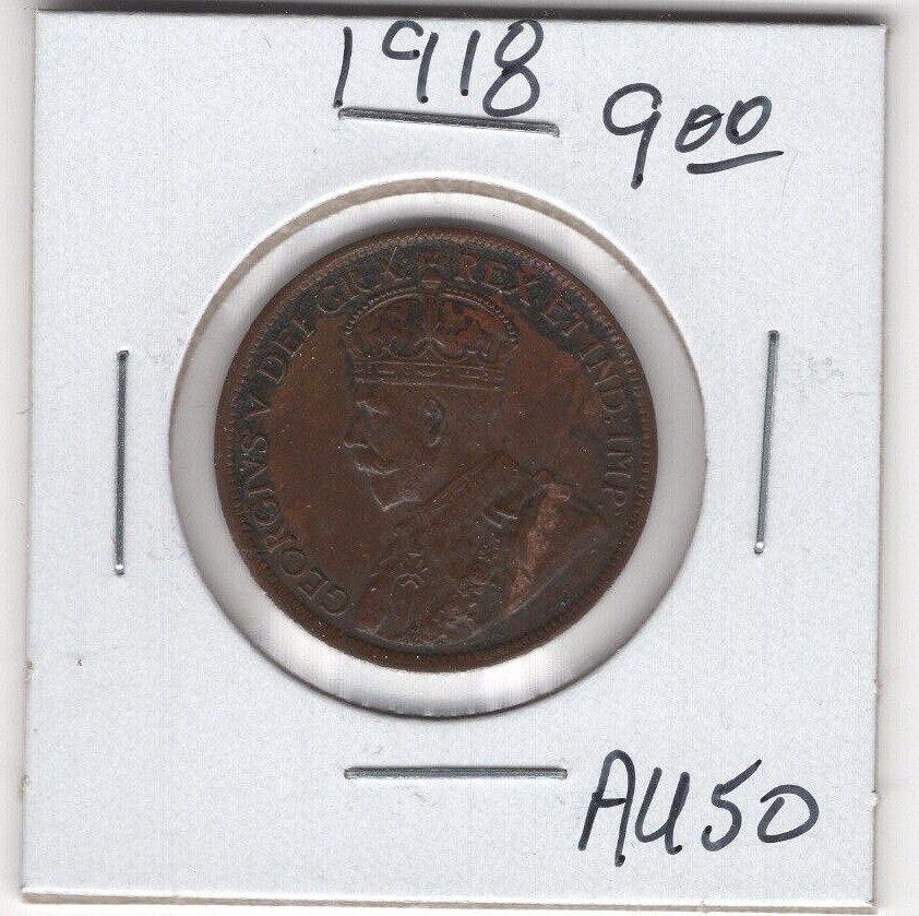 1918 Canada Large One Cent Coin - AU