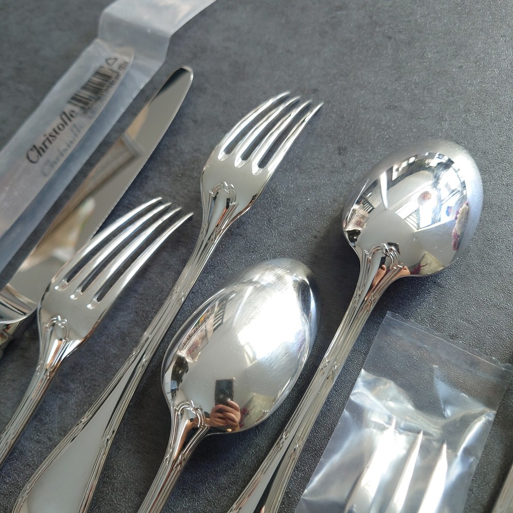 Christofle Rubans Silverplate Flatware Standard Knife Fork Spoon 10pcs Excellent