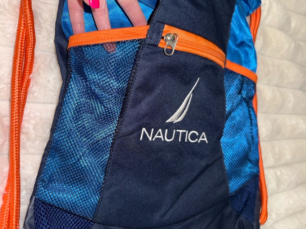 Nautica Cinch Drawstring Backpack Bag Navy Orange NWOT