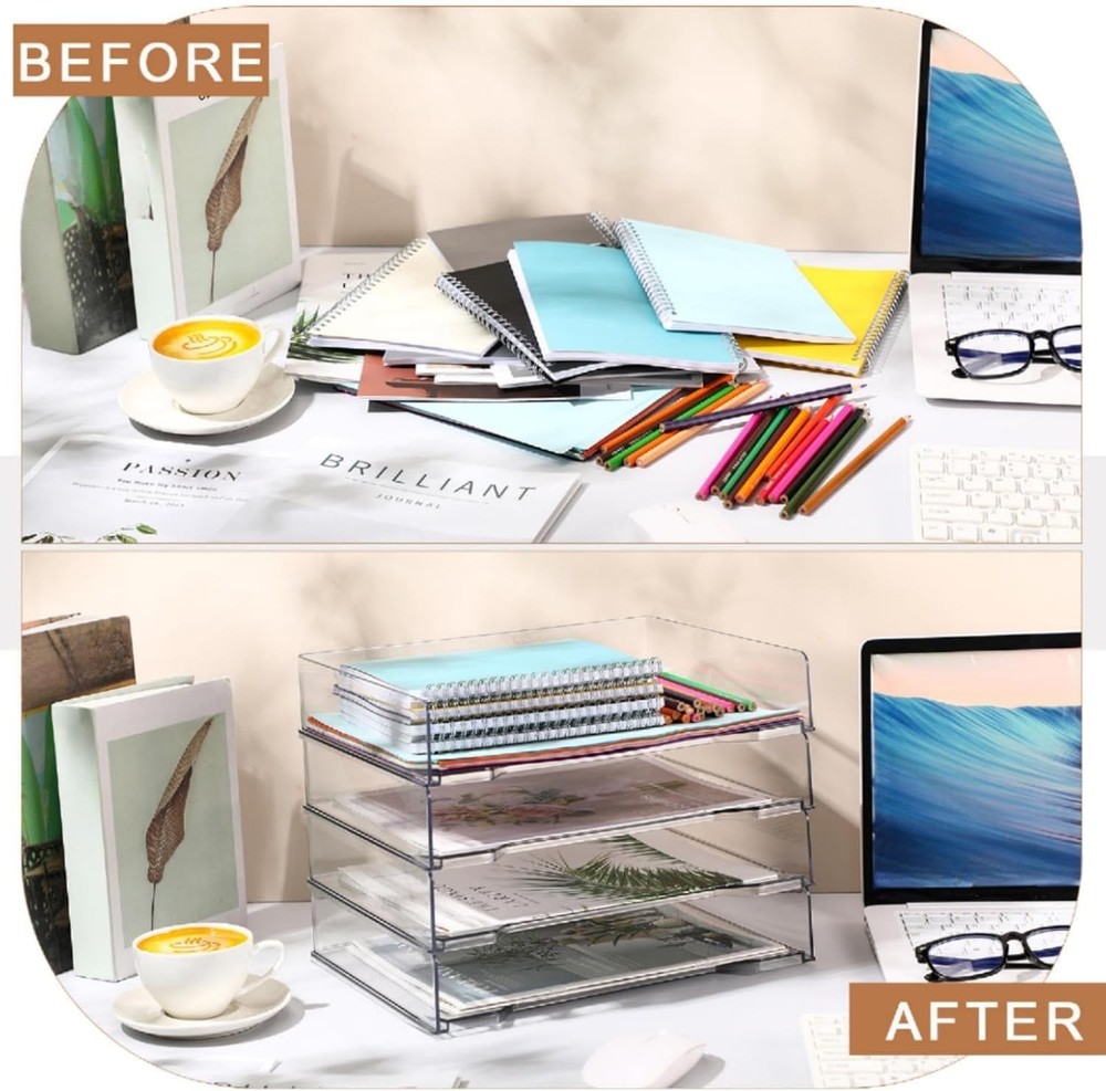 12 Pcs Stackable Letter Tray Rectangular Plastic Desk Organizer 13 x 9.5 x 2.6