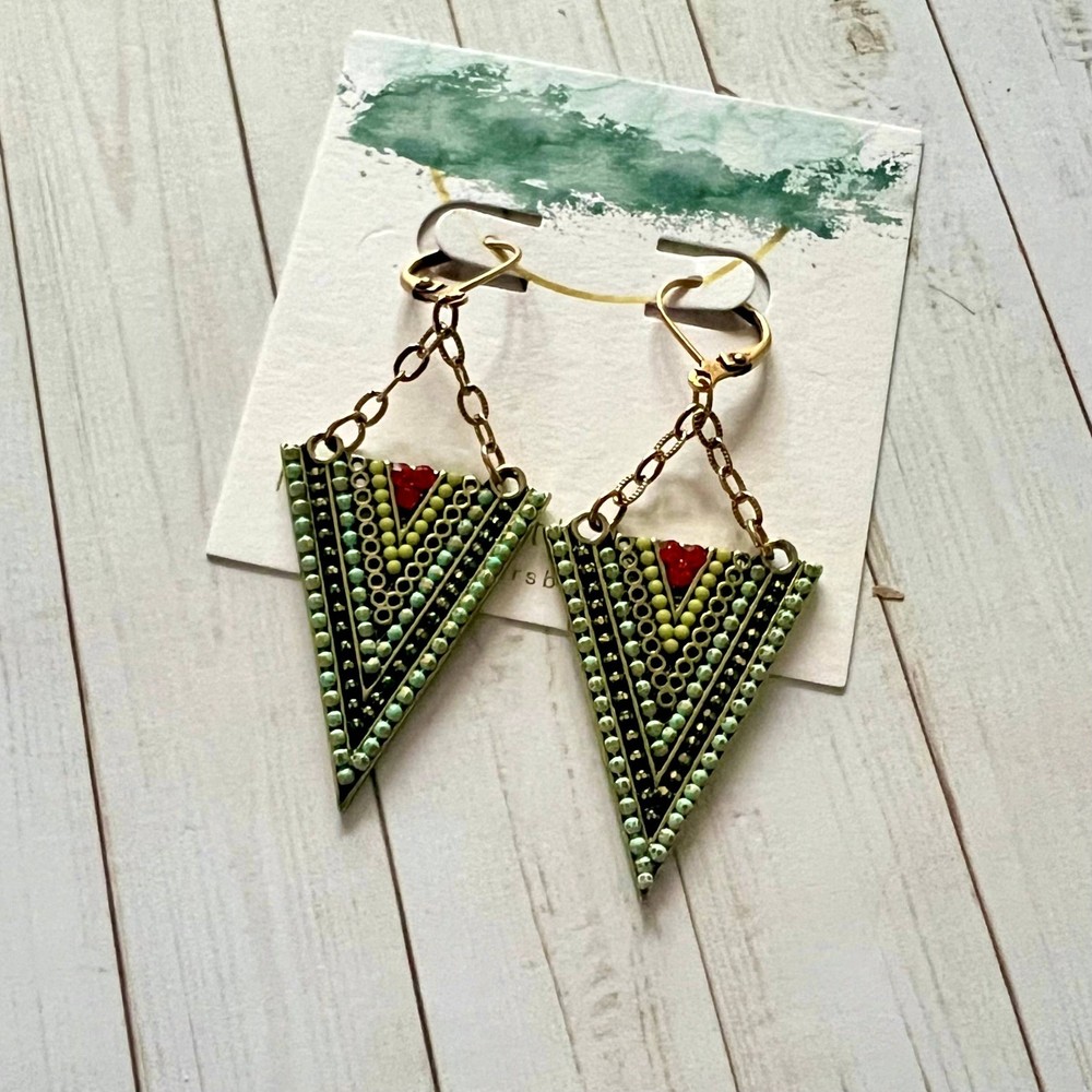 Gold Plated Arrowhead Enameled Boho Statement Earrings