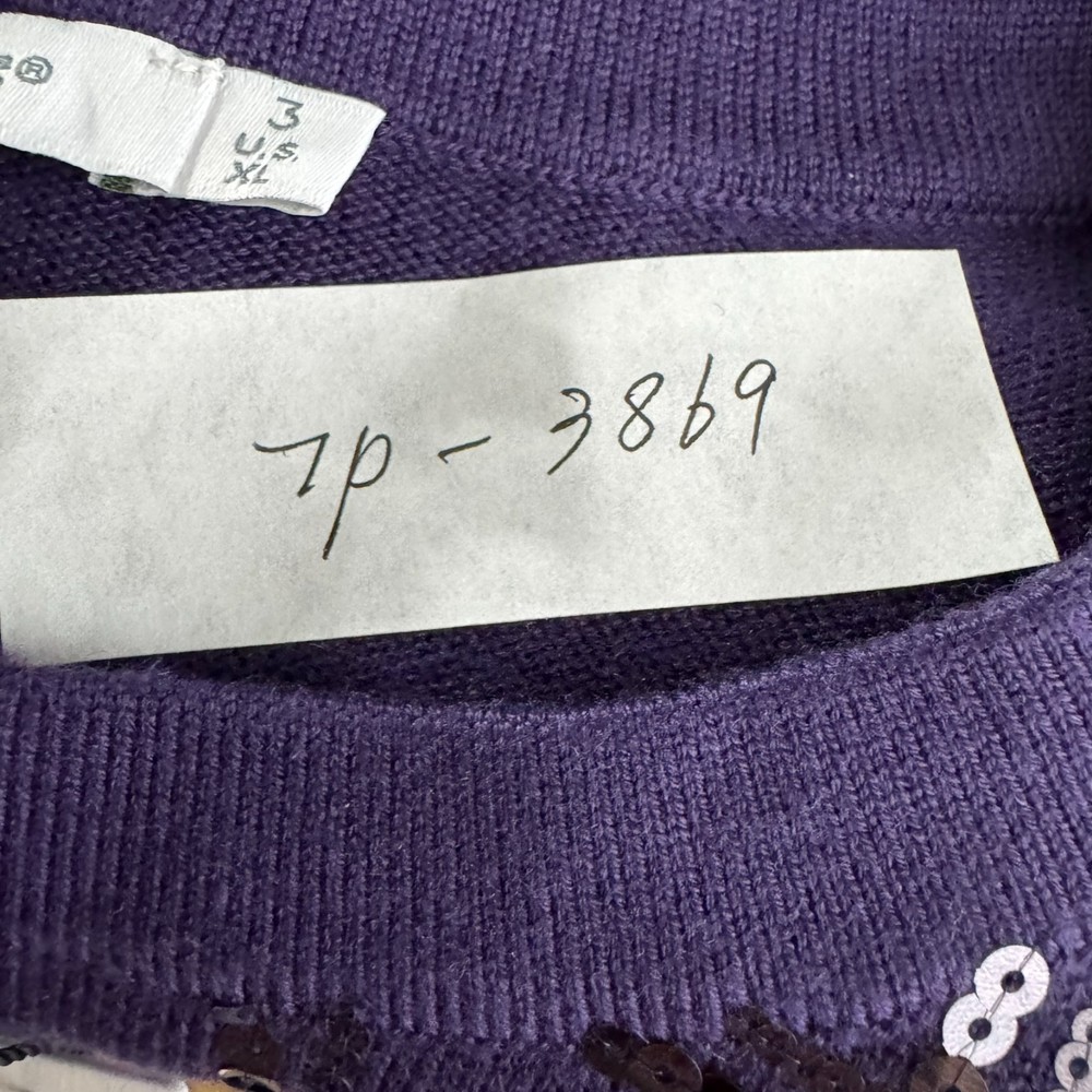 Chico's Pullover Sweater Size 3 Sequins Plaid Midnight Violet NWT TP-3869
