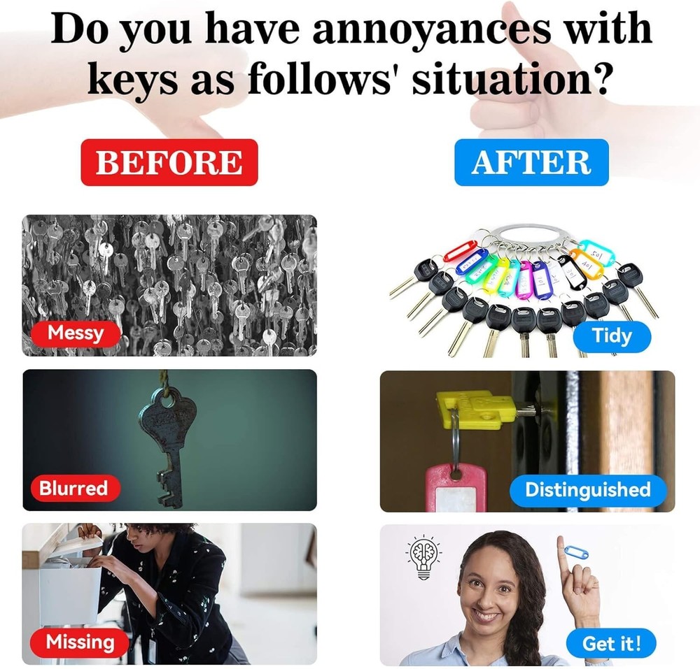 60 Pack Plastic Key Tags, Flexible Key Labels with Split Ring Label Window, Key