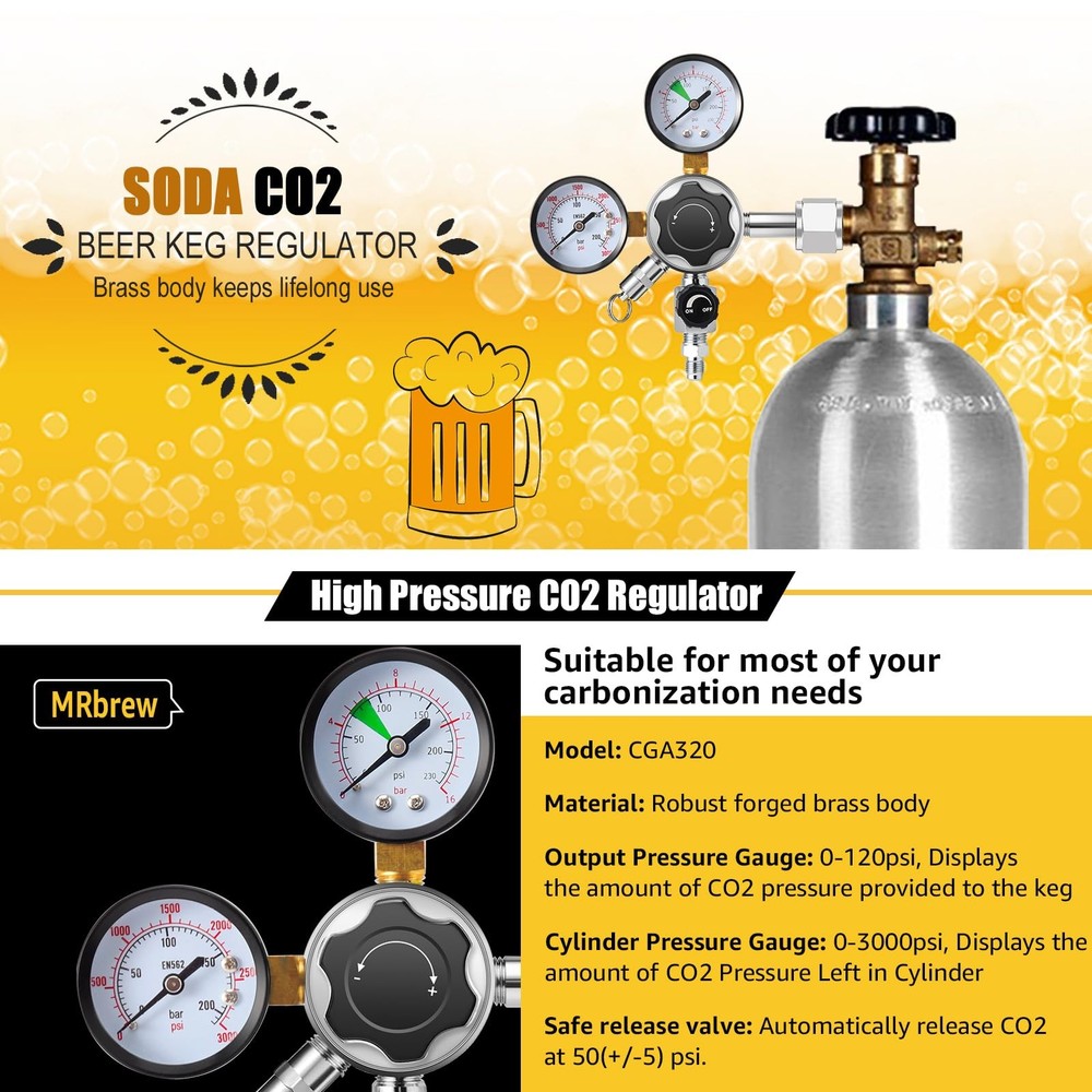 Beer Keg Regulator 0-120 PSI CO2 Regulator, Quick Disconnect CO2 Kegerator Re...