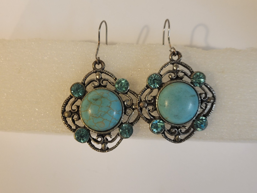 Vintage BOHO Pressed Turquoise Earrings