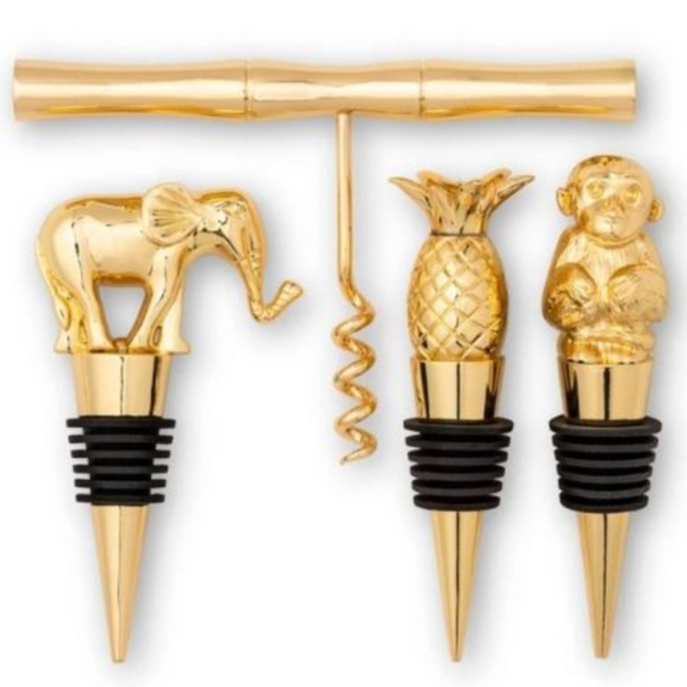 Lilly Pulitzer LtEd SET 5pc Giraffe+Pineapple Monkey Elephant Stoppers+Corkscrew