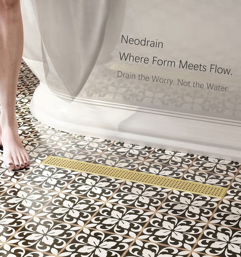 24" Linear Shower Floor Drain | Brushed Brass