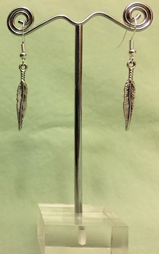 FEATHER EARRINGS, Medium - Pewter with Sterling Silver Ear Wires FEATHERS