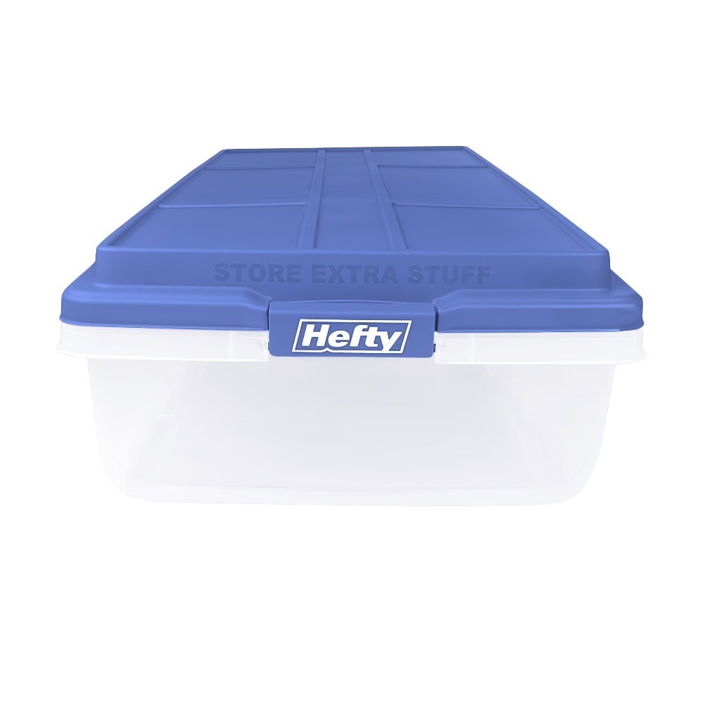 Large Clear Plastic Storage Container with Blue Latching HI-RISE Lid, 63 Quart