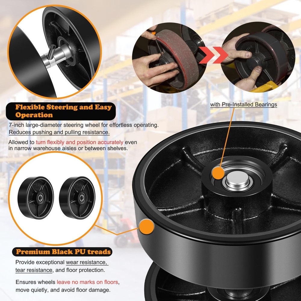 for Crown PTH50 Pallet Jack Full Replacement Kit Steering Wheels Front Load 7"x2