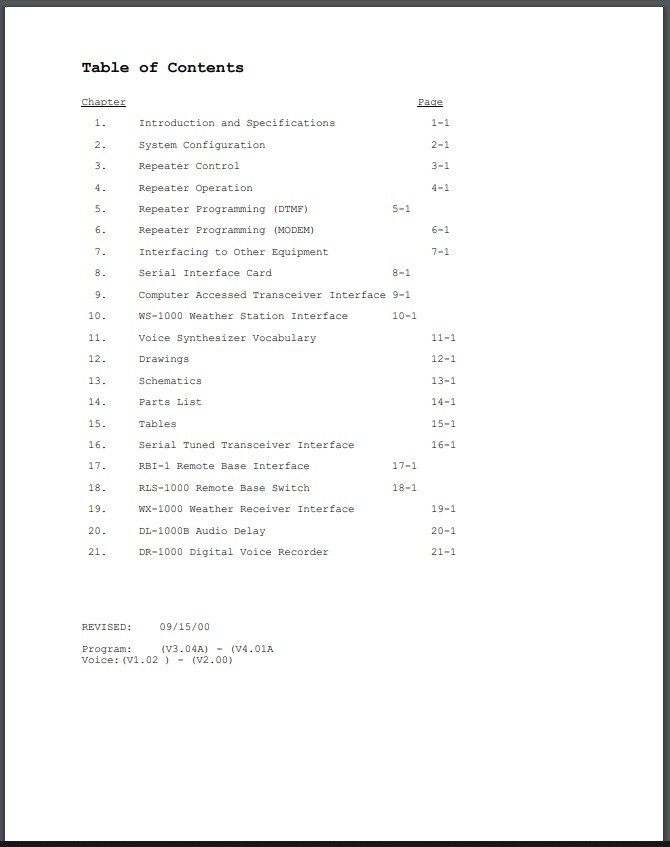 Cat-1000 Repeater Controller Manual: 130 Pages - Black & White, Coil Bound