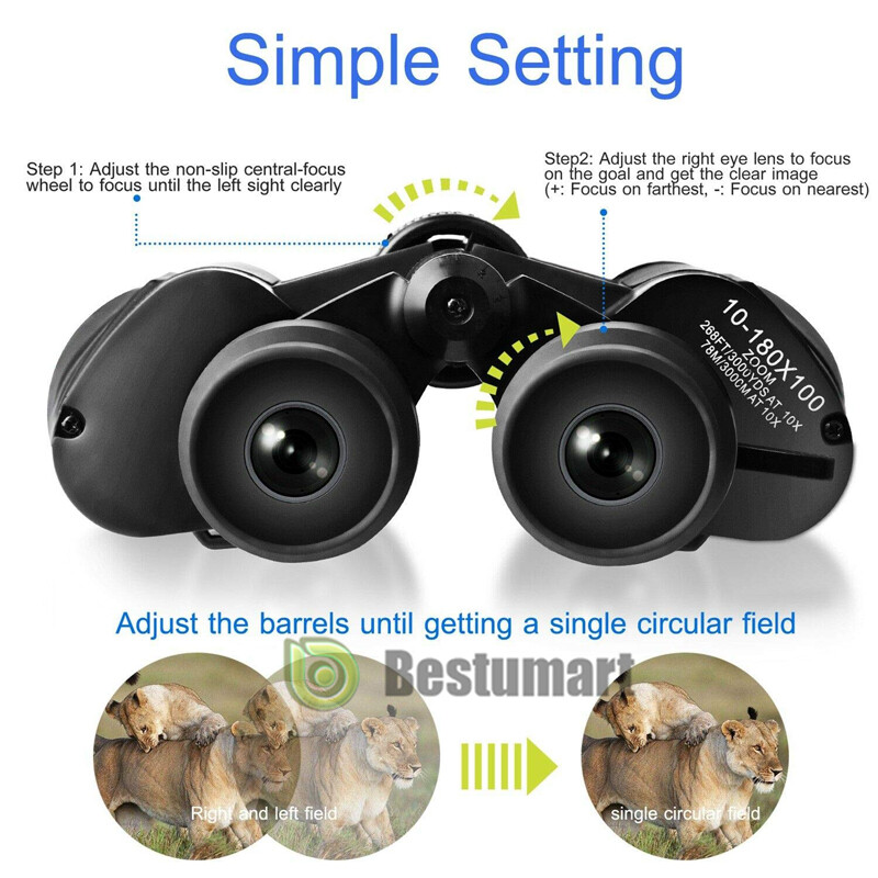 100x180 Autofocus Binoculars Powerful Long Range Fixed Focus Telescope Goggles