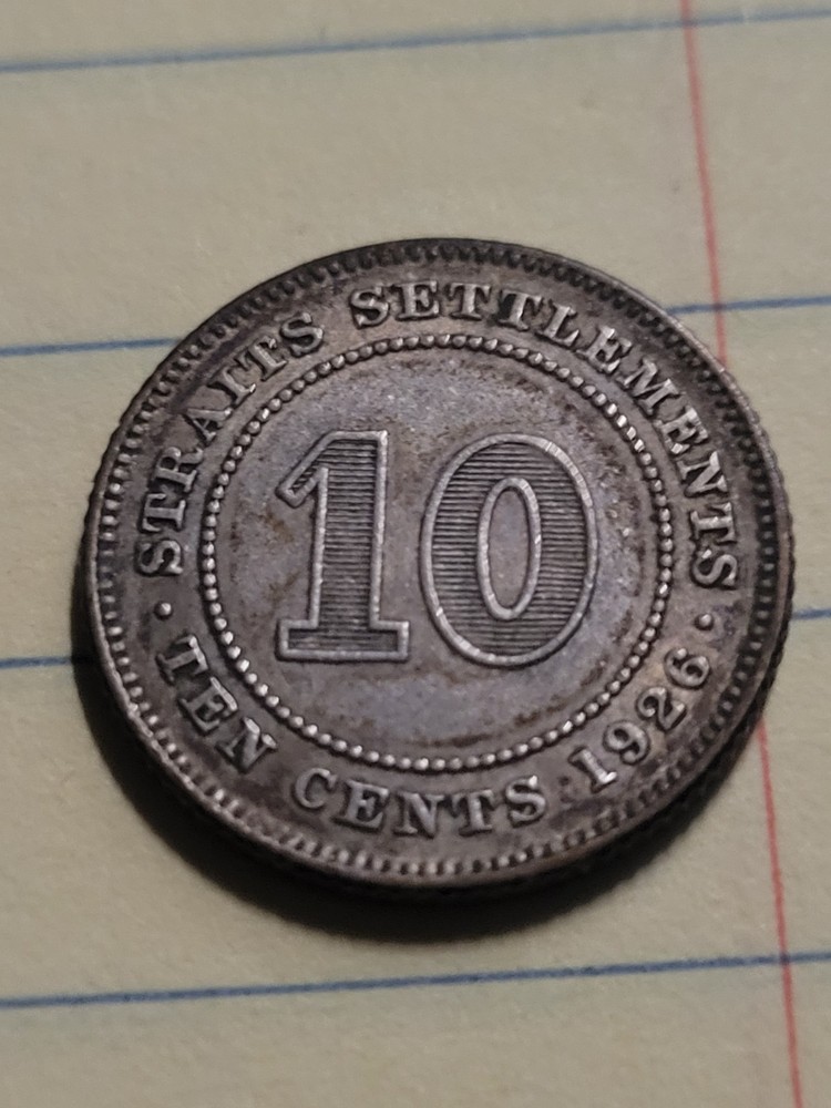 1926 Straits Settlements 10 Cent Coin (VF)