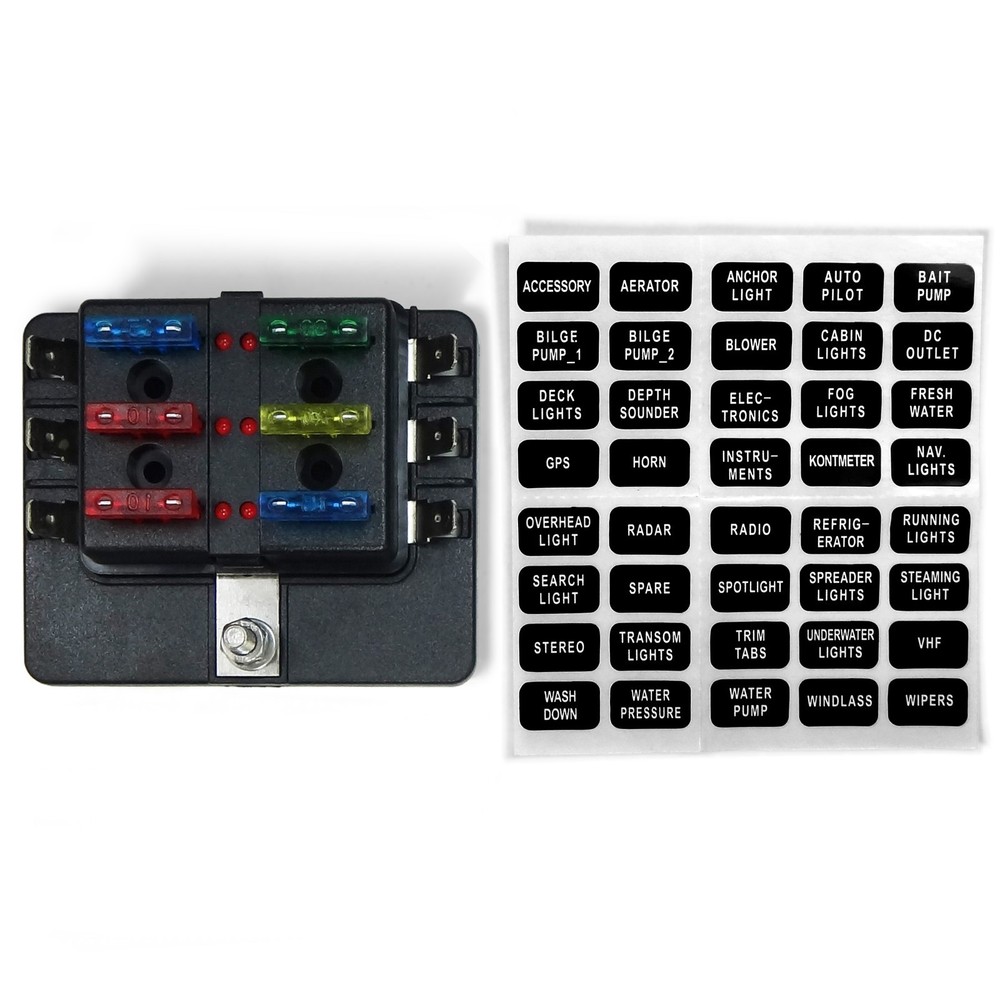 6 Way Fuse Box LED Circuit Blade Panel UTV ATV Boat Light Bar Wiring