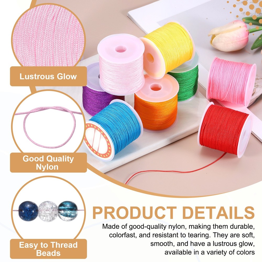2 pcs 0.8mm String for Bracelets, 44 Yards Beading Thread(Light Pink)