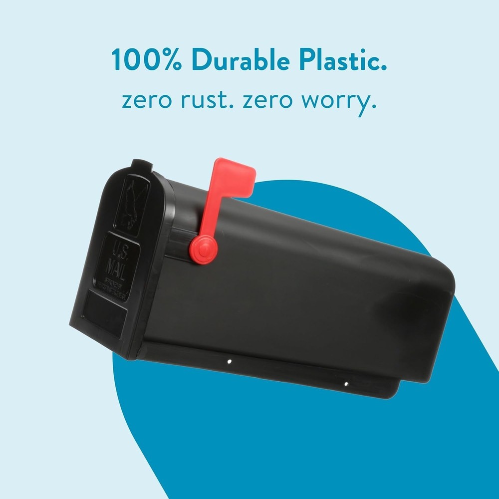 Stylish Black Plastic Curbside Mailbox - Medium, Rust-Proof & USPS Approved