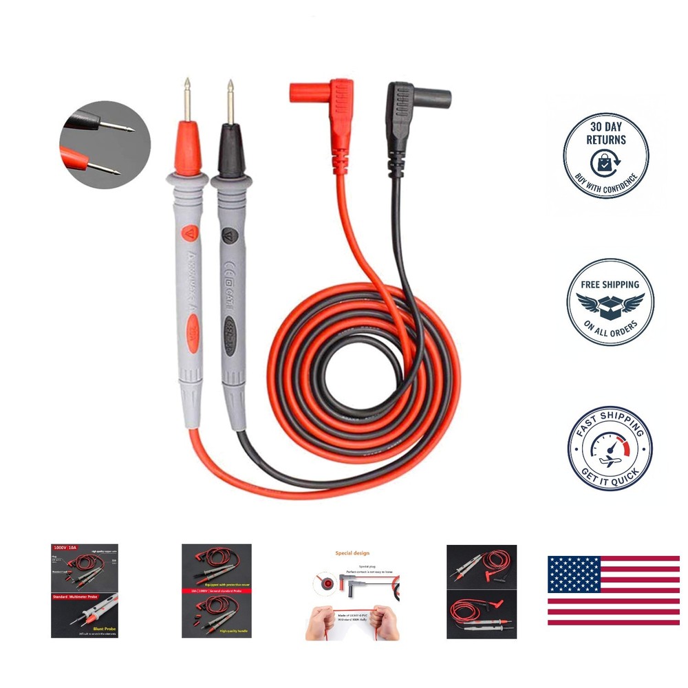 Durable Silicone Multimeter  Leads with Nickel-Plated Tips - 40-Inch