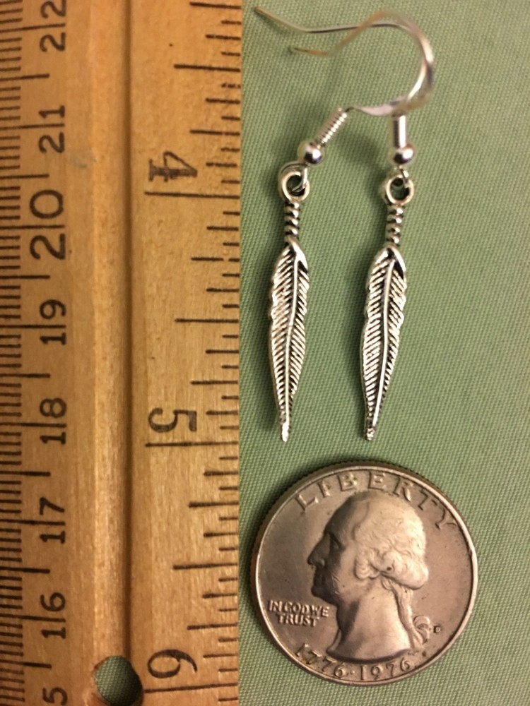 FEATHER EARRINGS, Medium - Pewter with Sterling Silver Ear Wires FEATHERS