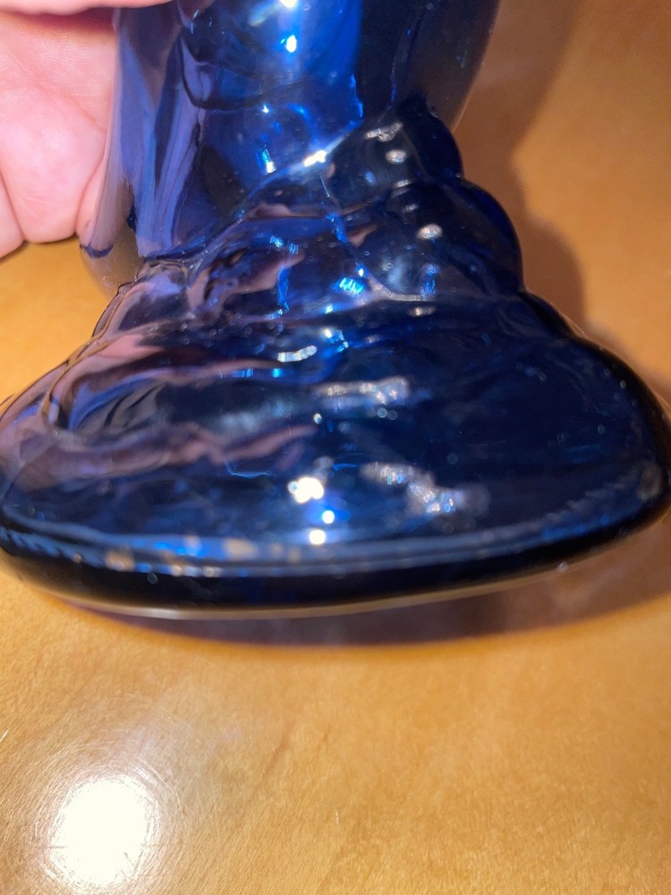Vintage Crescent Moon Face cherub flashed Cobalt Blue Glass