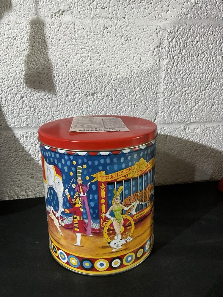 Vintage Circus Carnival Popcorn Tin with Lid