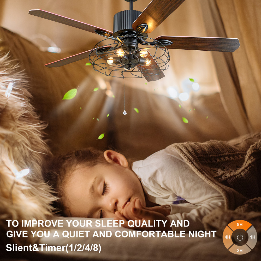52Inch Industrial Ceiling Fan with Light Kit Dimmable