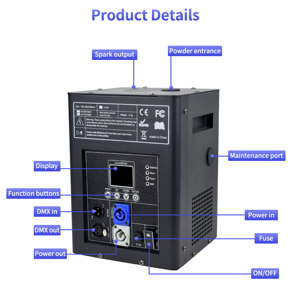 2Pcs 750W Cold Spark Machine Stage Effect DMX Firework Machine DJ Party Wedding