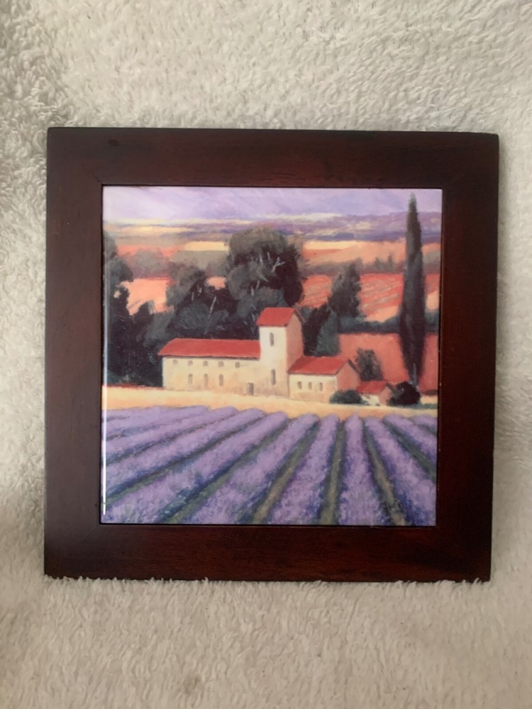 Italian Field Trivet, Ceramic Tile with Wood Frame