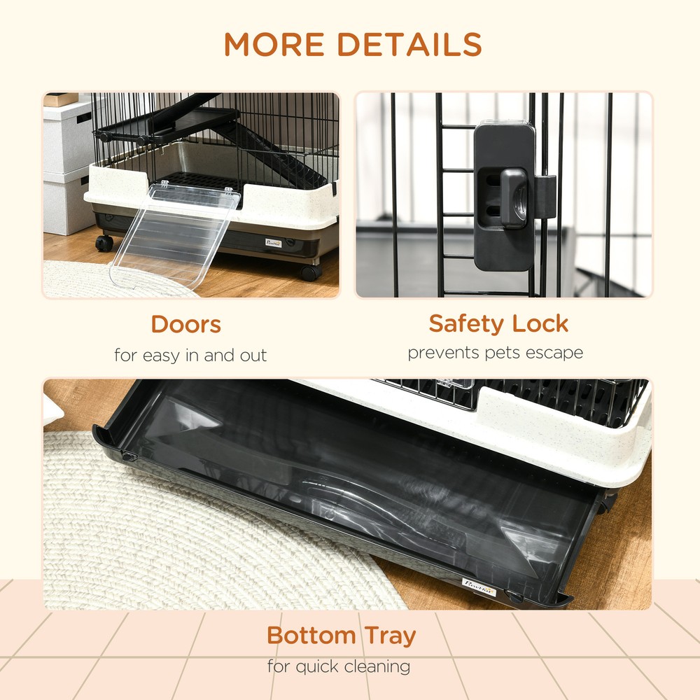 32"L 6-Level Small Animal Cage with Lockable Wheels, Tray, Black