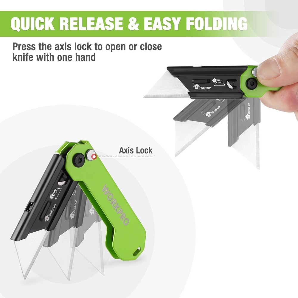 WORKPRO 3-Packs Folding Utility Knife Box Cutter Pocket Knife Quick Change Blade