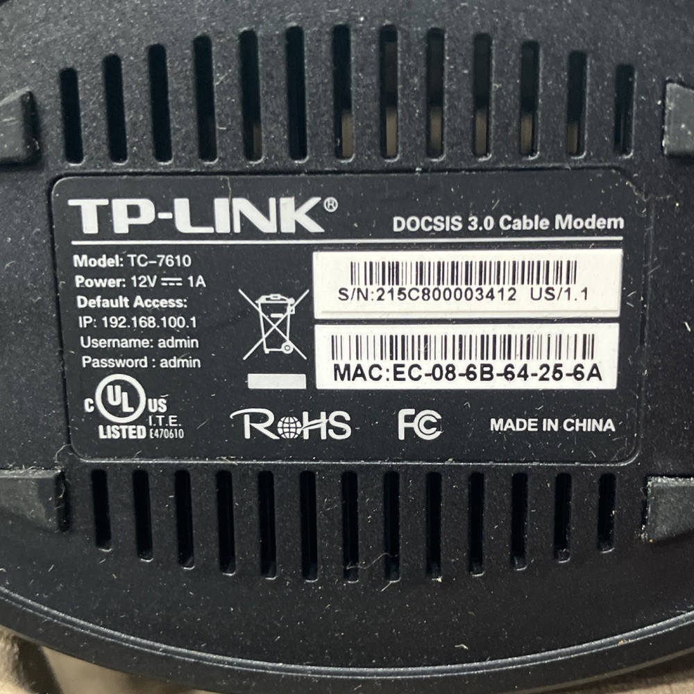 TP-LINK TC-7610 DOCSIS 3.0 Cable Modem