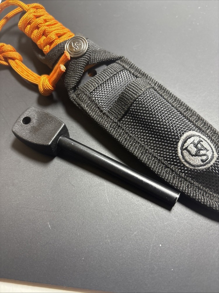 UST Survival Knife 5" Fixed Blade w/ Sheath Flint Fire Starter Paracord Handle