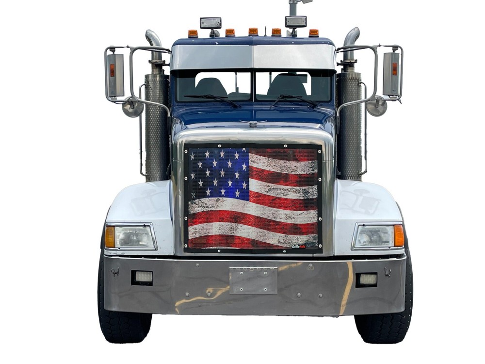 Peterbilt 385 & 357 / 377 Sloped Hood Premium Mesh 'Old Glory' Bug Screen