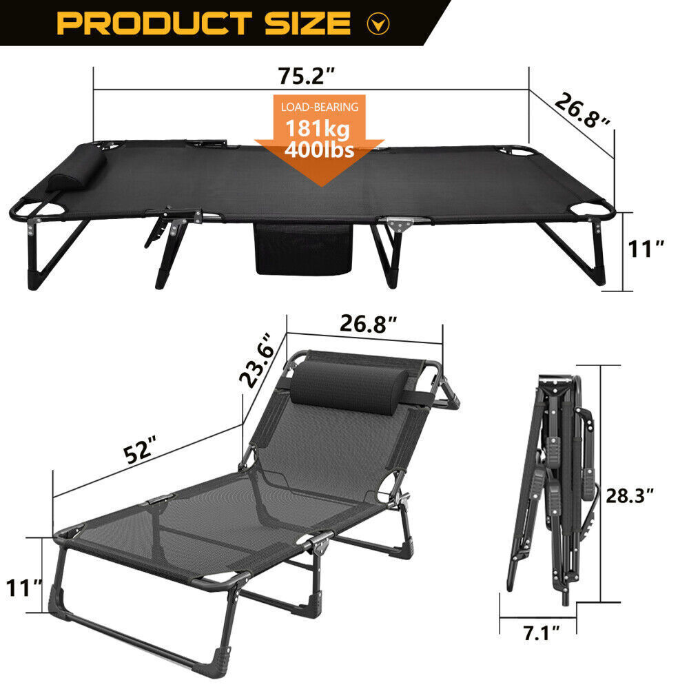 NAIZEA Oversized Folding Camping Cot for Adults 440lbs 4 Position Adjustable Cot