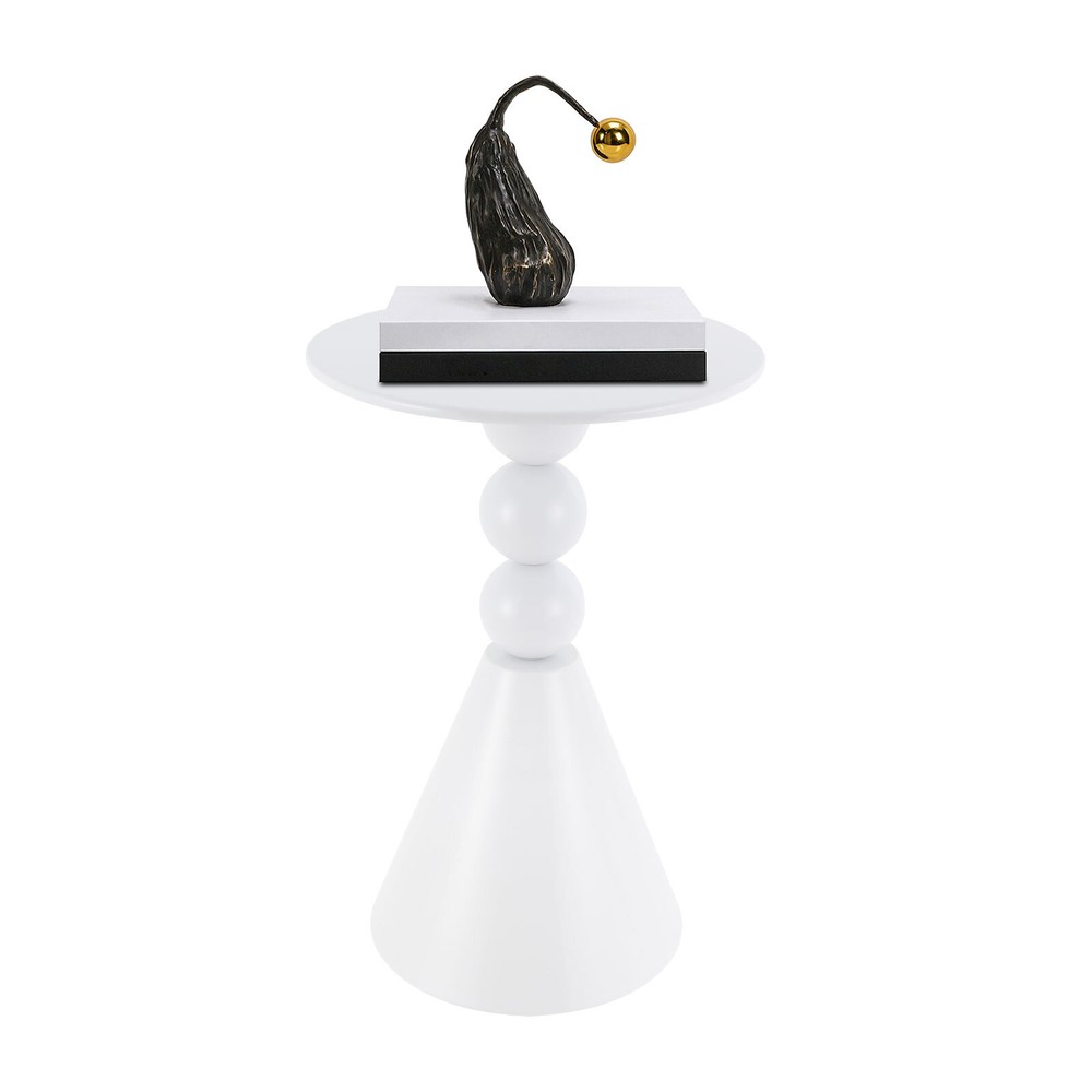 Round Side Table Modern Small End Table Cream Pedestal Circle Accent Table Metal