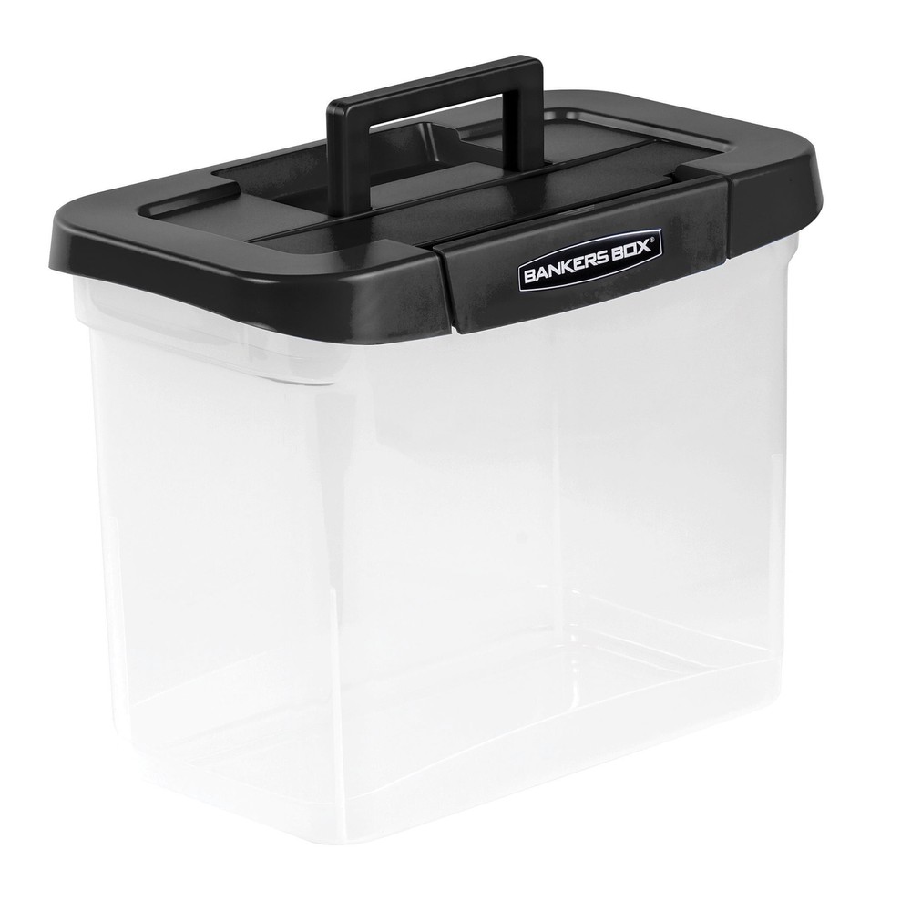 Clear Portable File Box with Black Lid, 1 Pack