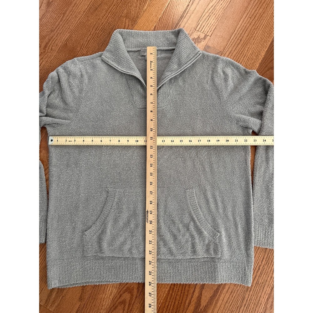 Barefoot Dreams Cozychic Lite Sweater Tunic M 1/4 Zip Pullover Light Gray Pocket