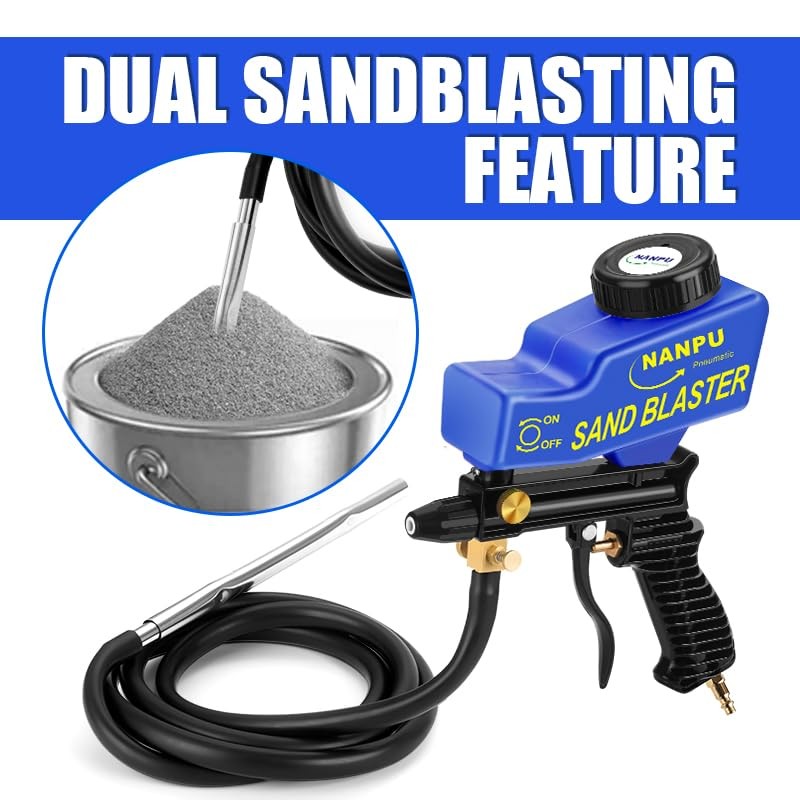 Light-Duty Air Sandblaster Gun Kit with Siphon & Gravity Feed, Ceramic Nozzle...