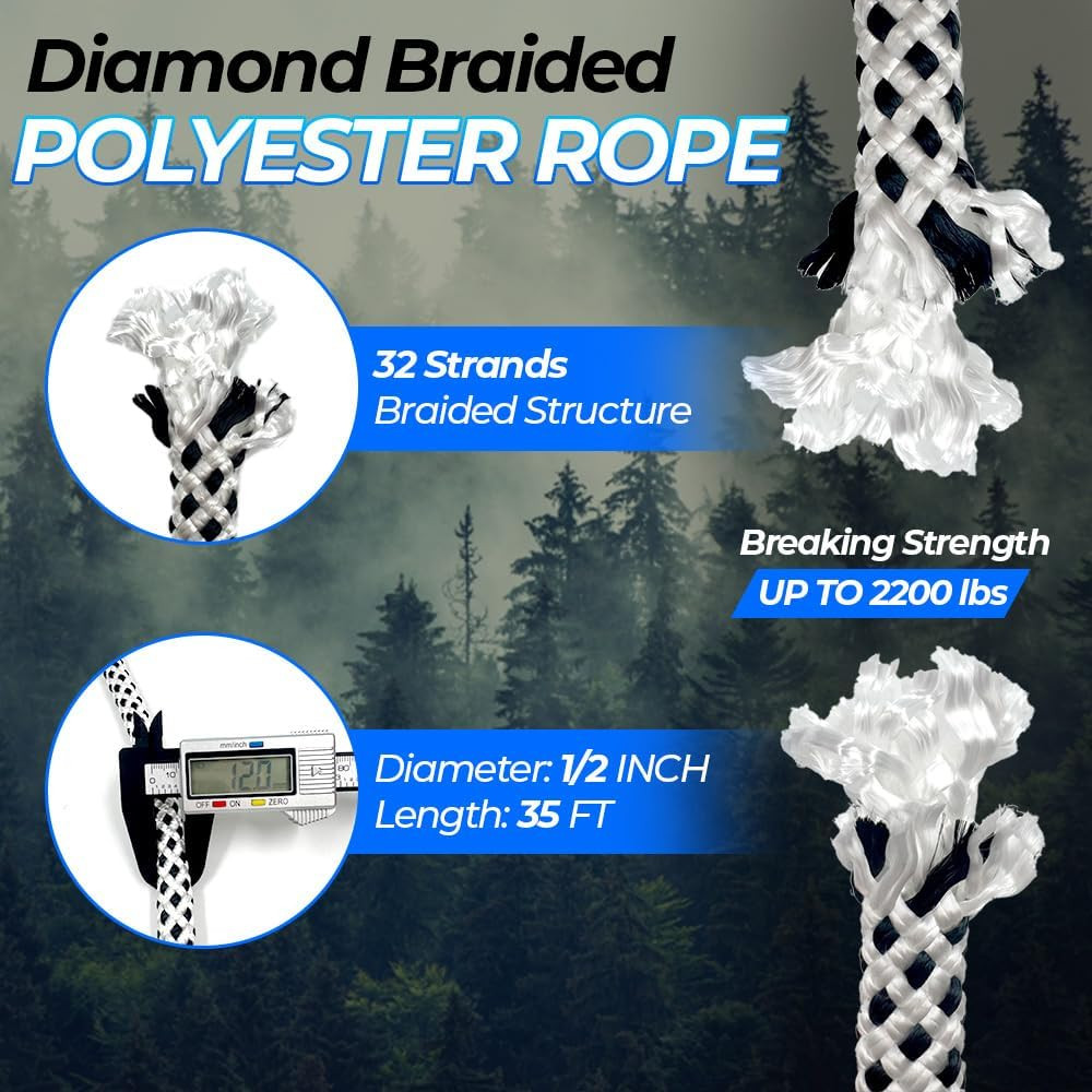 Heavy Duty Polyester Double Braided Rope, Arborist Rigging, Tree Work, Halyard,