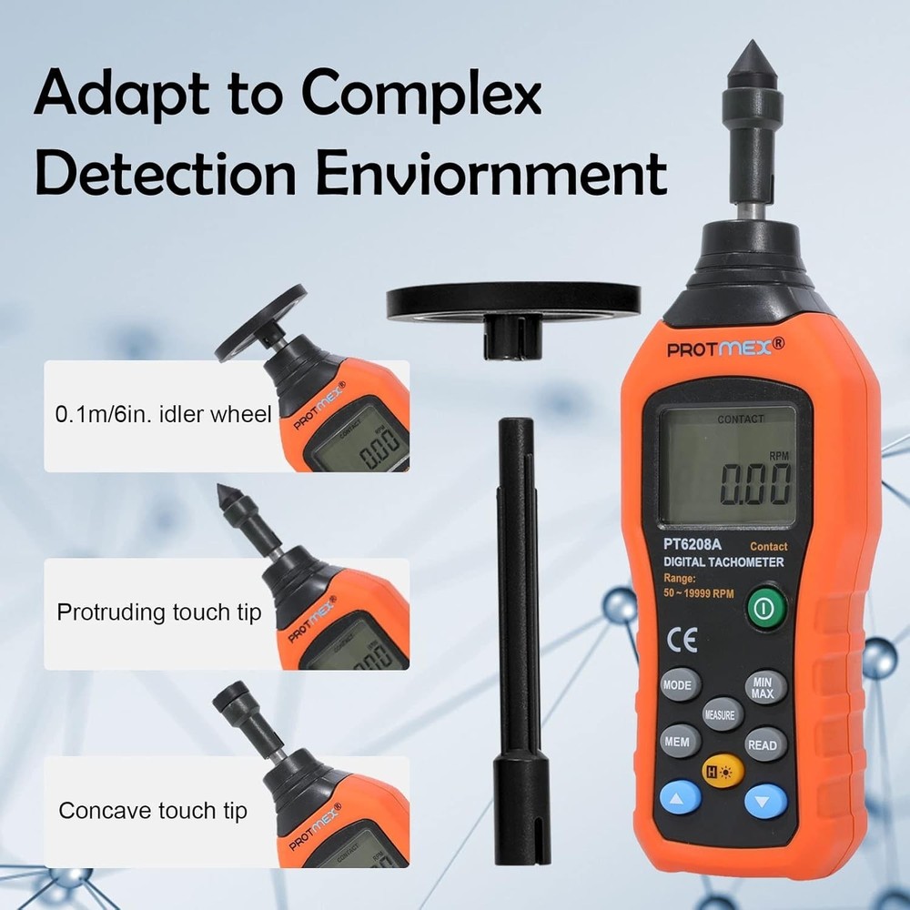 Portable Digital Tachometer with 100 Groups Data Logging - LCD Backlight