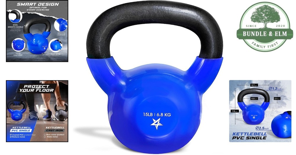 15 LB Vinyl Kettlebell with Wide Handle and Flat Bottom for Strength Training