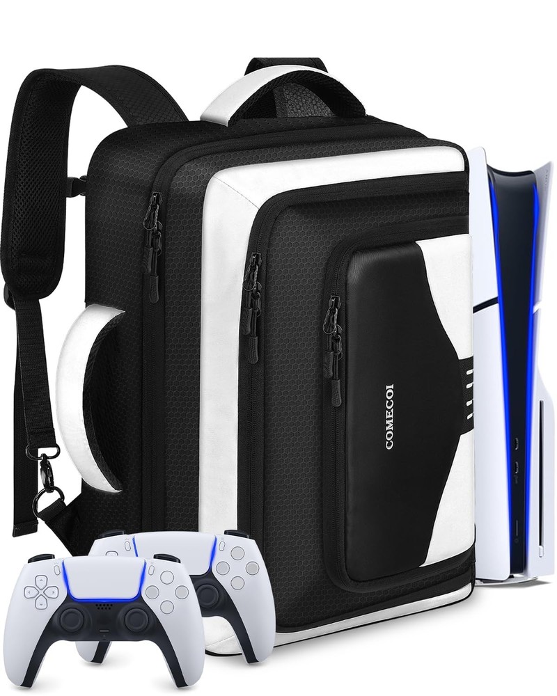 COMECOI Carrying Case for PS5, Travel Backpack PS 5 Pro, Large, White