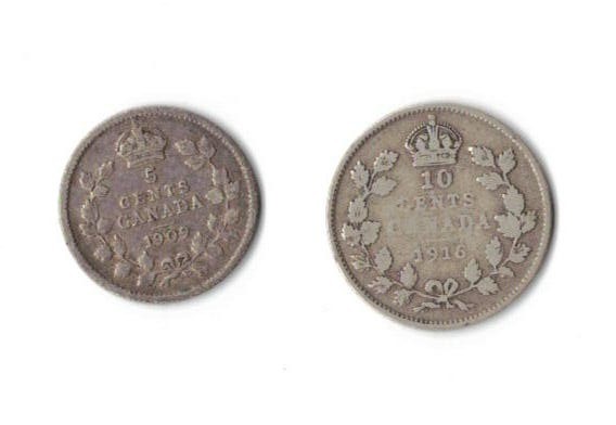 1909 & 1916 Canadian Dimes 92.5% Silver