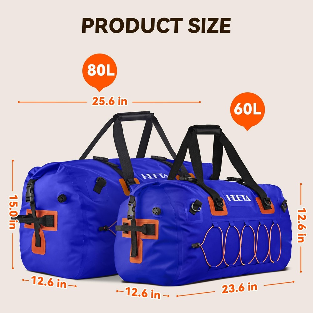 HEETA 60L Waterproof Dry Bag Rolltop Duffel Backpack