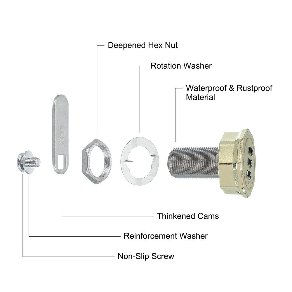 2Pcs 1" Combination Cabinet Cam Lock Cylinder Password Coded Lock Gold