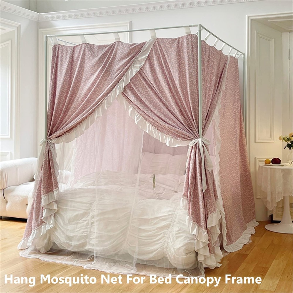 AIKASY Full Size Canopy Bed Frame with Outer Support, Thickened Metal Poles &...