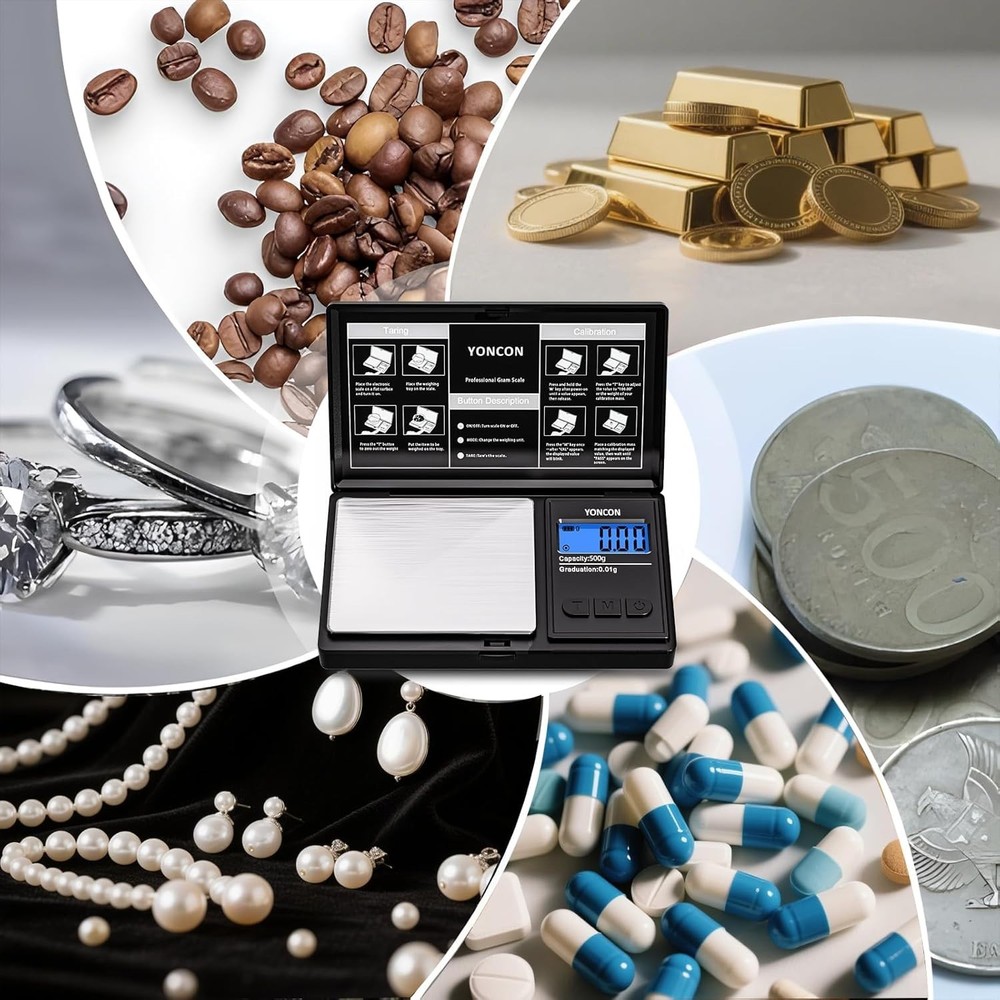 Compact 500g Digital Gram Scale with Tare Function - Accurate for Gems & Spices
