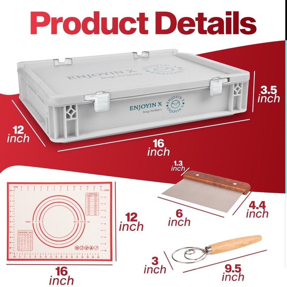 Pizza Dough Proofing Box with Lid - Includes Dough Whisk, Scraper & Dough Mat...